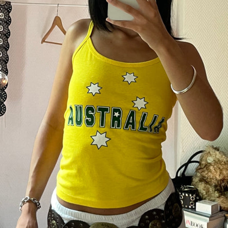 Baju Y2k motif kuning kamisol  - Baby Yellow Clothing Women ulasan dan harga