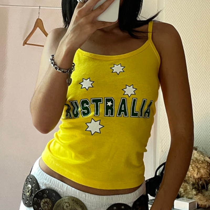 Baju Y2k motif kuning kamisol  - Baby Yellow Clothing Women ulasan dan harga