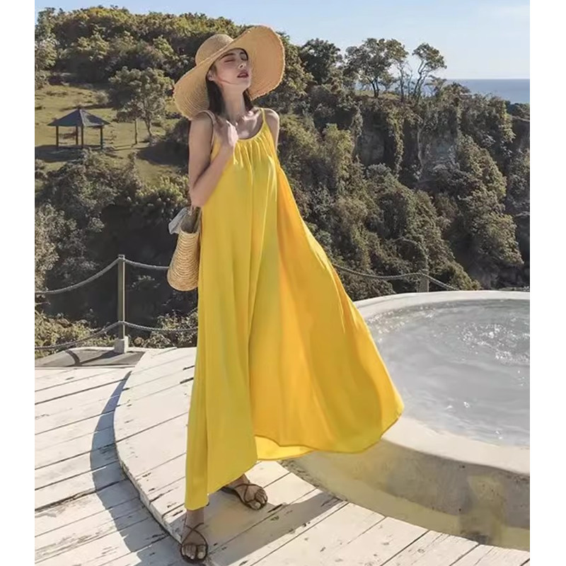 Gaun Pakaian Pantai Cocok Ibu  - Baby Yellow Clothing Women ulasan dan harga
